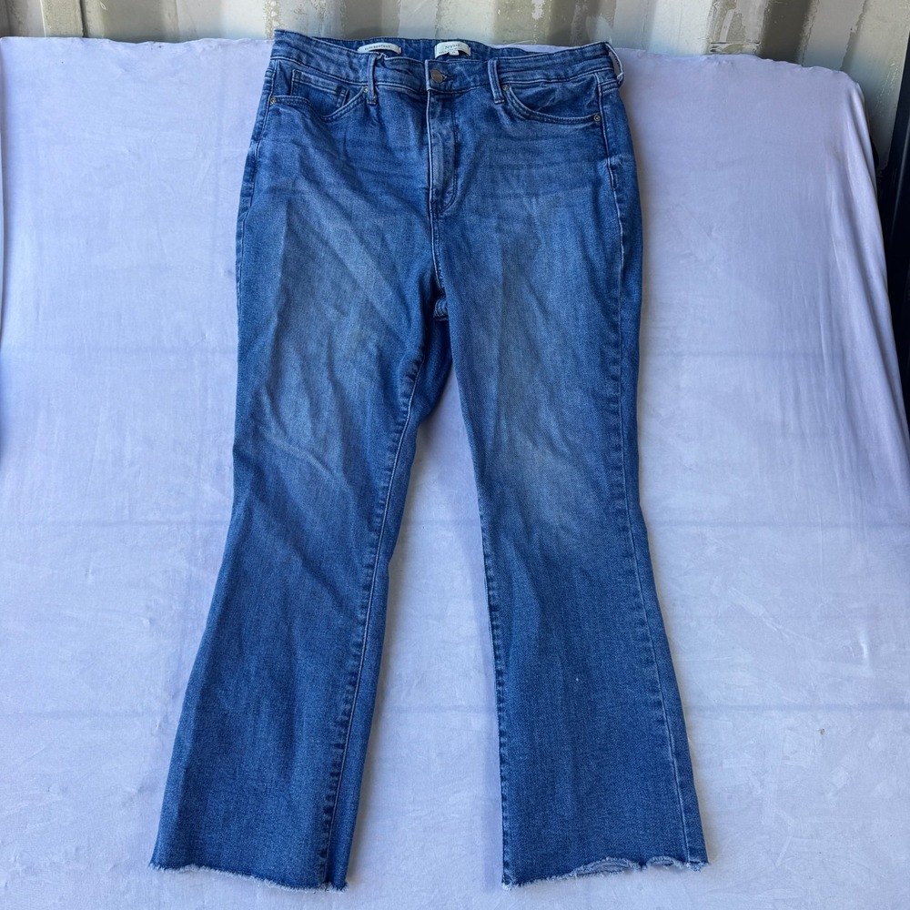 NYDJ Slim Bootcut Jeans Womens 14 Blue Denim Stretch Streetwear Retro Frayed Hem